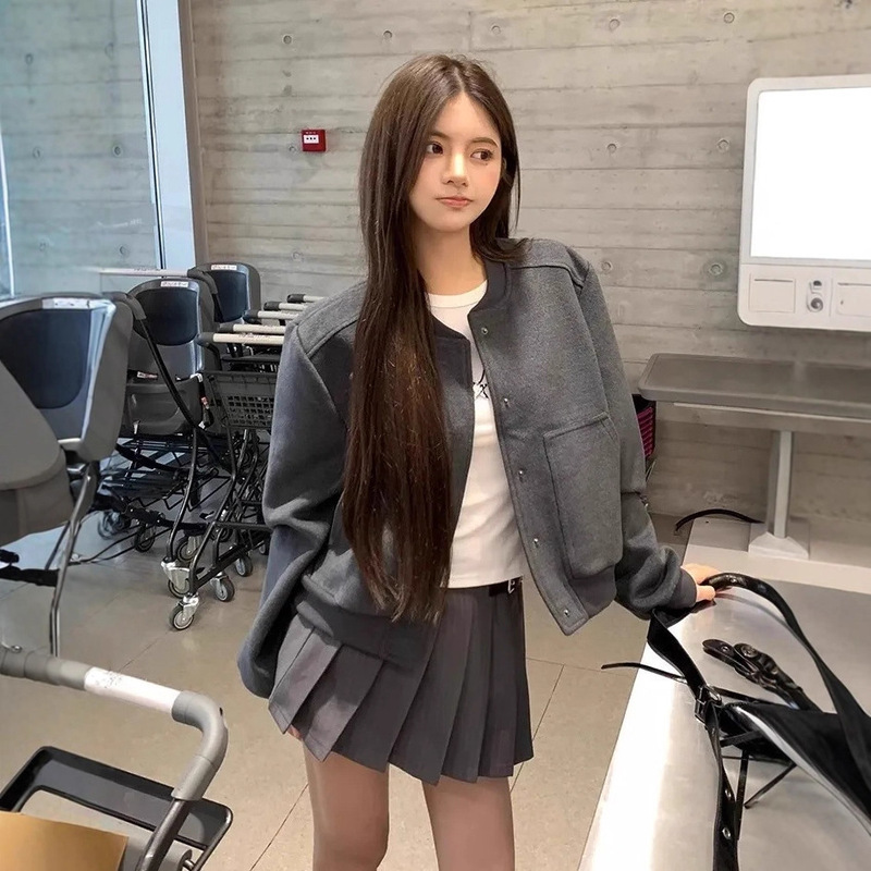秋冬2025新款设计外套美式复古高级宽松休闲棒球服短款夹克上衣|undefined