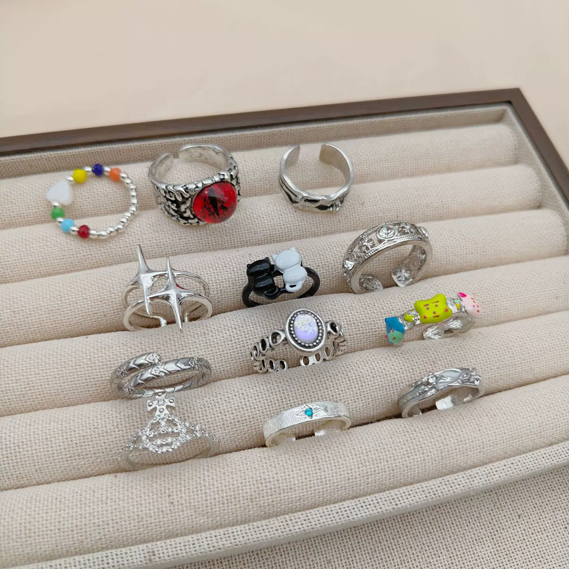 冷淡风戒指复古个性霸气开口可调节戒指男潮人朋克恶魔之眼指环