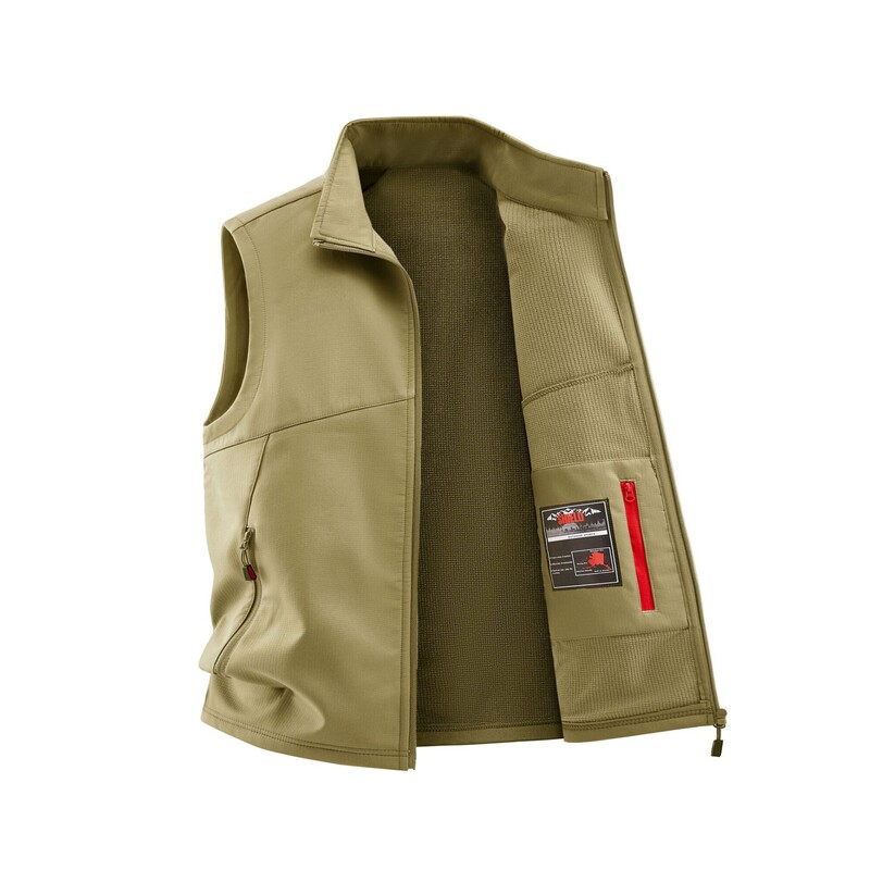 Men's Outdoor Casual Vest, Spring and Autumn Style, Multi-Pocket Stand-Up Collar Vest, Soft Shell, Warm, for Fishing and Photography, 288