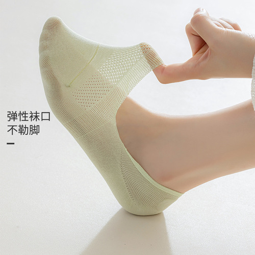 Mesh breathable boat socks for women in summer, pure cotton, non-falling, 95% cotton, hand-sewn toe, taro purple, shallow mouth, versatile