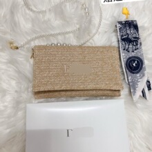 23年夏季新款DIO满赠金色草编包收纳包大容量手拿包便携式化妆包