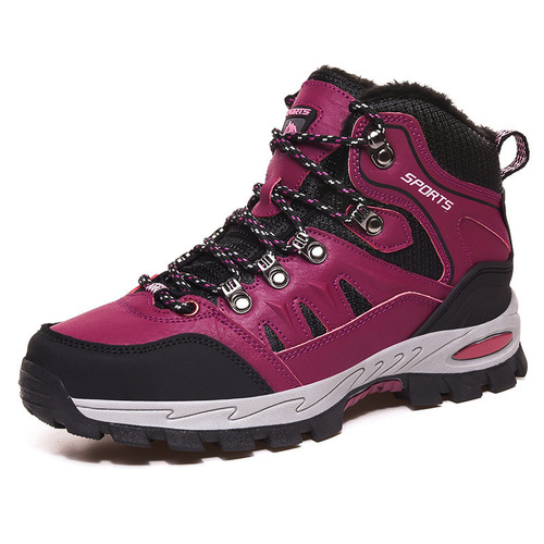 Autumn/Winter Couple Outdoor Hiking Shoes with Mid-sole for Travel, Fleece Lined Warm Casual Sports Shoes for Men and Women, Large Size