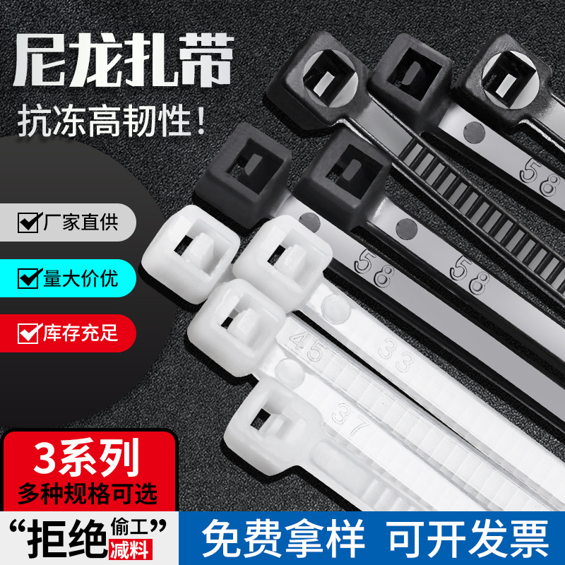 Nylon tie 3*80*100*120*200 self -locking nylon tidal line with wire…