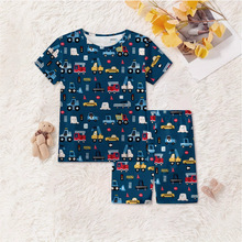 儿童短袖短裤套装 大中小童夏宝宝汽车印花内衣男童圆领T恤衫睡衣