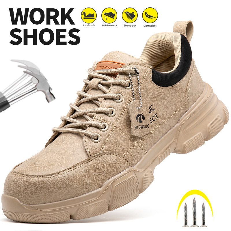 跨境轻便透气安全防护鞋防滑耐磨钢包头工作鞋男防砸防刺穿劳保鞋