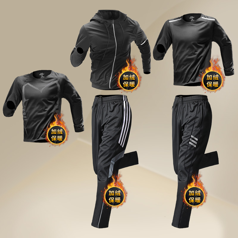 Trajes deportivos de invierno para hombres, ropa de entrenamiento para correr, chaqueta de acondicionamiento térmico de lana, ropa seca rápida de otoño y invierno, ropa de bicicleta para correr por la mañana