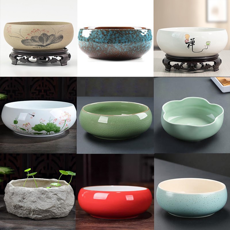 铜钱草花盆水仙盆睡莲碗莲无孔金钱陶瓷水养水培多肉大号