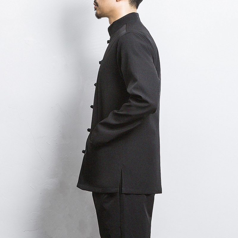 2023 Chinese style spring and autumn men's trendy solid color stand collar jacket plus size vintage buckle casual jacket wholesale