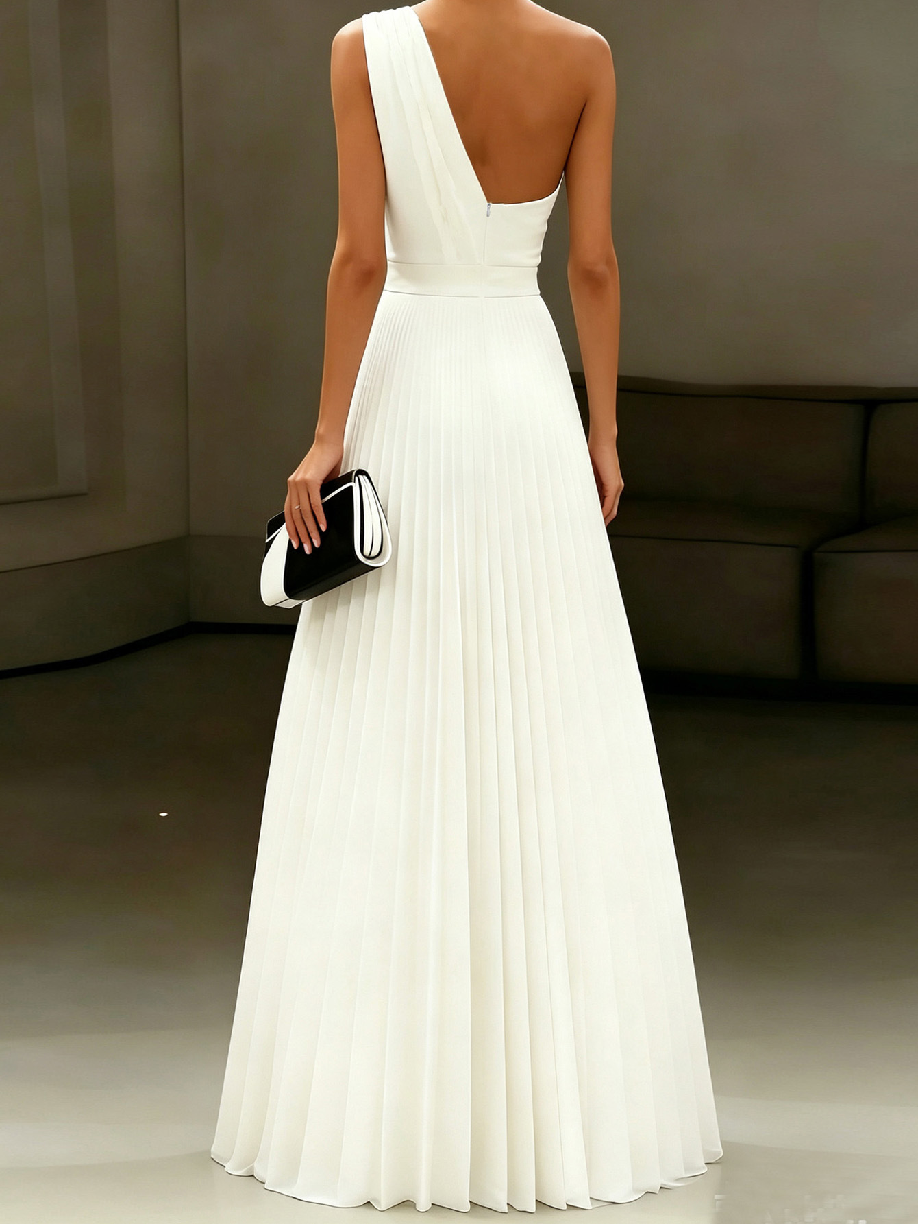 2026 nuevo vestido blanco largo de un hombro elegante vestido sin mangas vestido de dama de honor vestido de boda image 5