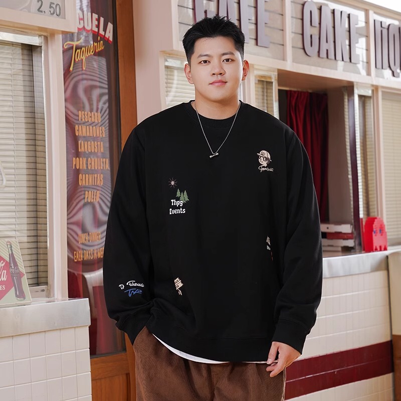 Trendy Brand plus size Men's Printed Crewneck Sweatshirt Spring and Autumn Fat Loose Plus Fat Plus Casual Pullover Top Clothes