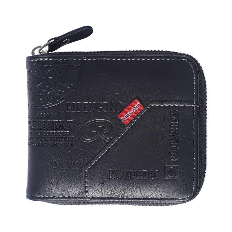 Cartera transfronteriza billetera de los hombres vintage casual PU cuero cremallera cartera titular de la tarjeta dos veces la cartera de los hombres horizontales cortos