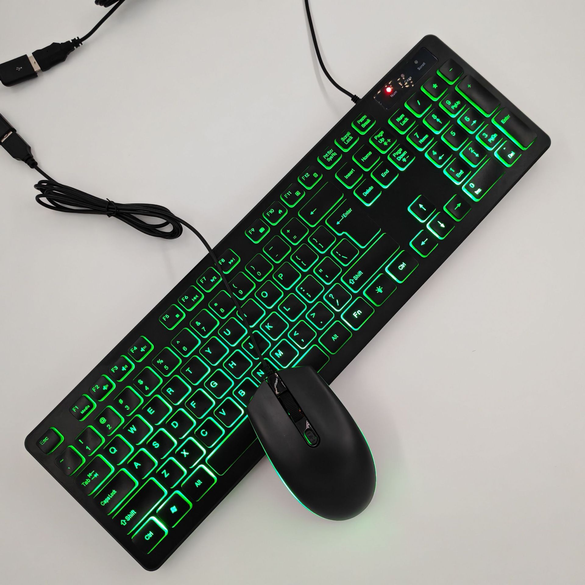 Комплект клавиатуры и мыши английской версии с зеленым светом