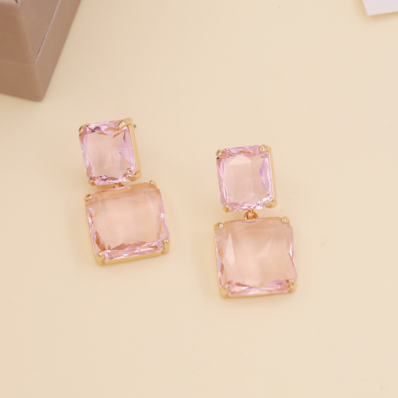 Glass, Copper Material 1 Pair Casual Simple Style Geometric Glass Copper Glass Drop Earrings