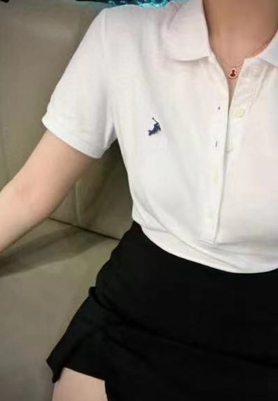 R1現物ラフ小馬標刺繍通気収腰修身五粒ボタン折り襟半袖tシャツpoloシャツ女|undefined