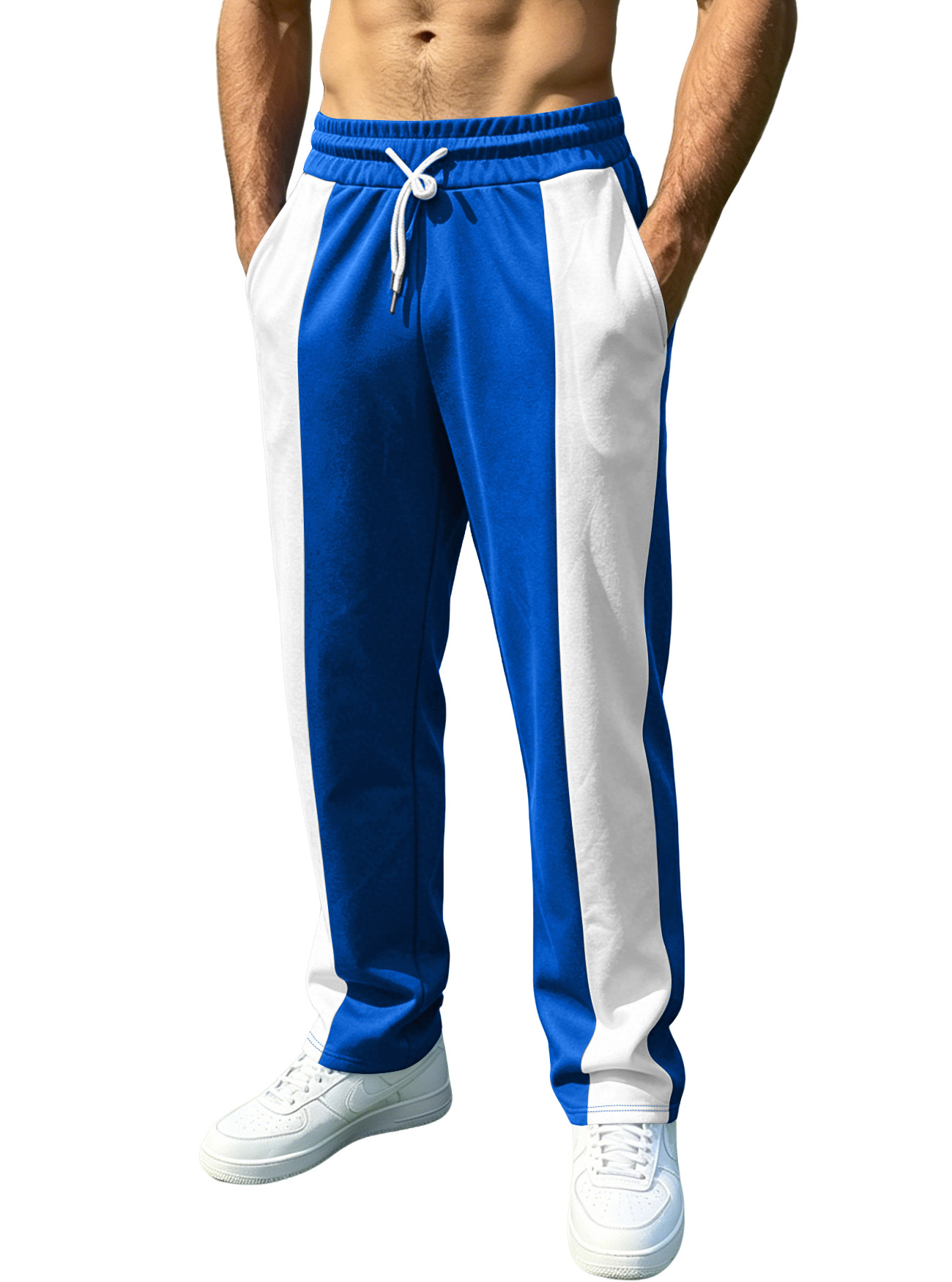 Estación independiente transfronteriza hombre americano deportivo casual relajado tela saludable cintura para correr rápido secado empalme pantalones de color contrastante