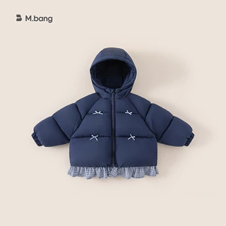 邦选童装儿童外套蝴蝶结拼接格子女童连帽衣服加厚保暖小童棉服