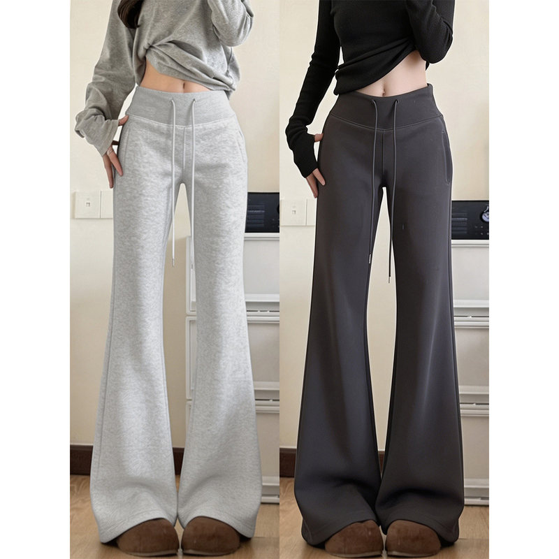 Gray American-style flared sweatpants for women, 2026 autumn new model, high-waisted, drawstring, slim-fit, casual wide-leg yoga pants Gray American-style flared sweatpants for women, 2026 autumn new model, high-waisted, drawstring, slim-fit, casual wide-leg yoga pants