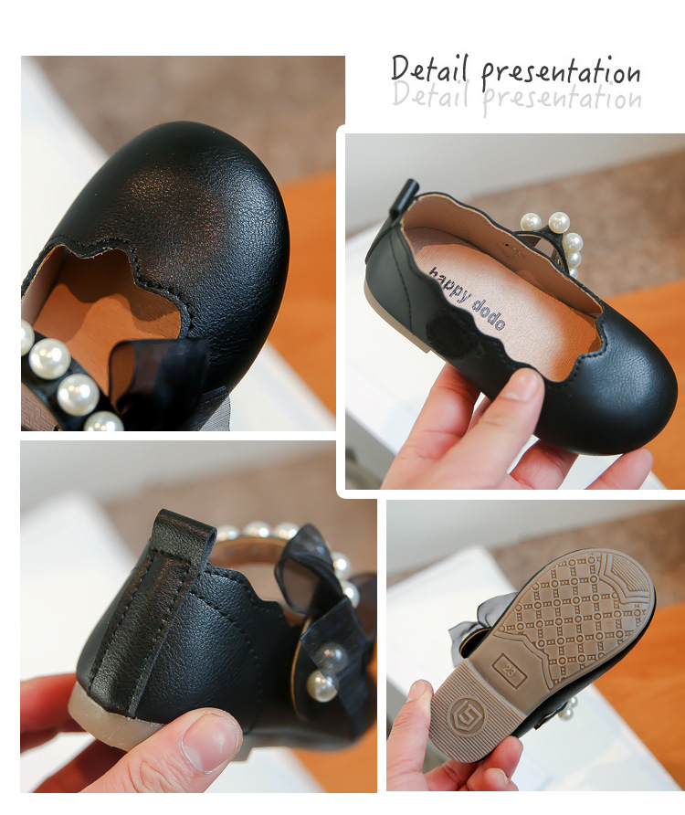 Chaussures de princesse en cuir à semelle souple pour filles, avec nœud doux, petites perles, nouvelle collection printemps 2024_voghion.com