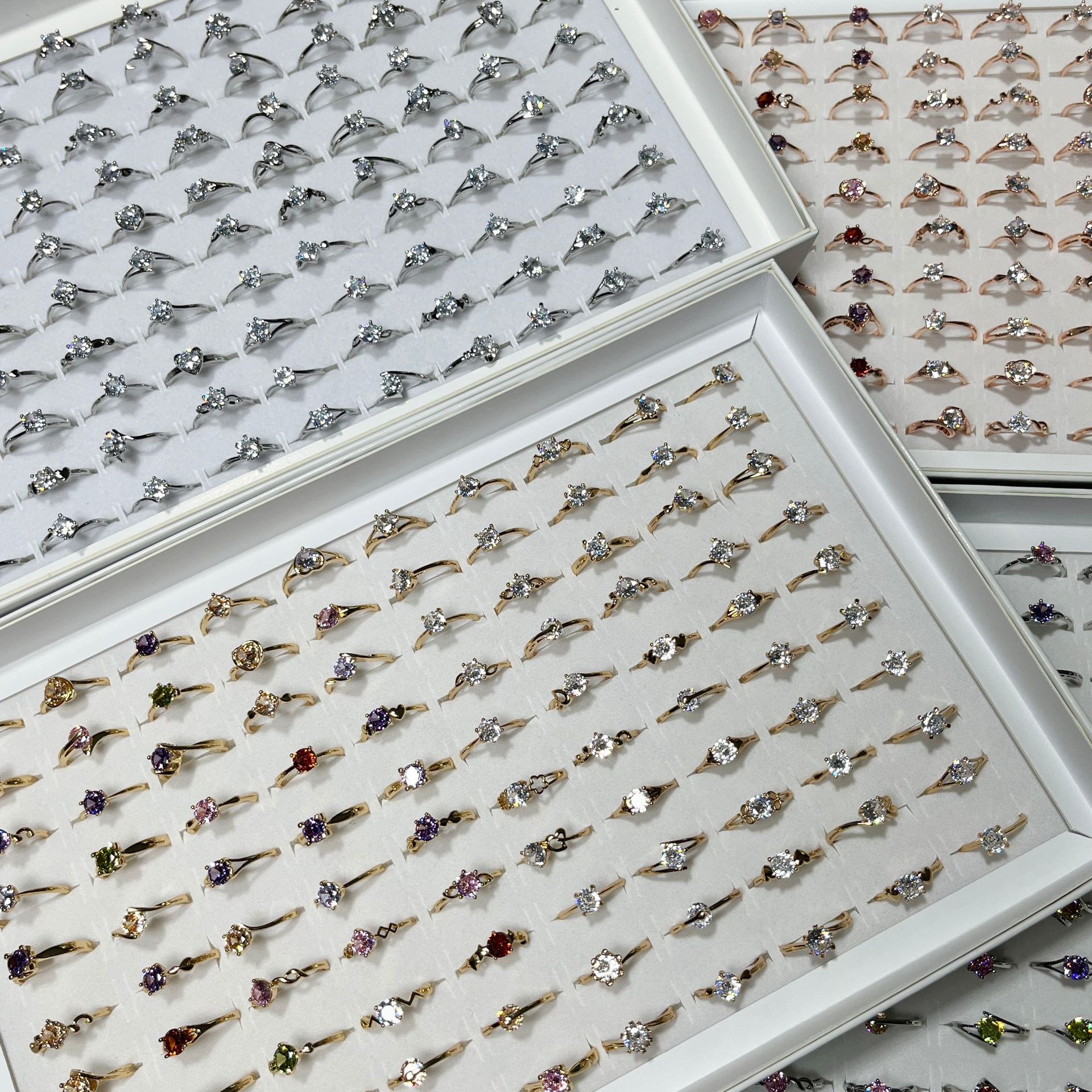 Women's Non-Fading Open Ring, Simple Jewelry, Imitation Diamond Ring, Zircon, Street Vendor Two-Yuan Mixed Jewelry, Assorted Wholesale