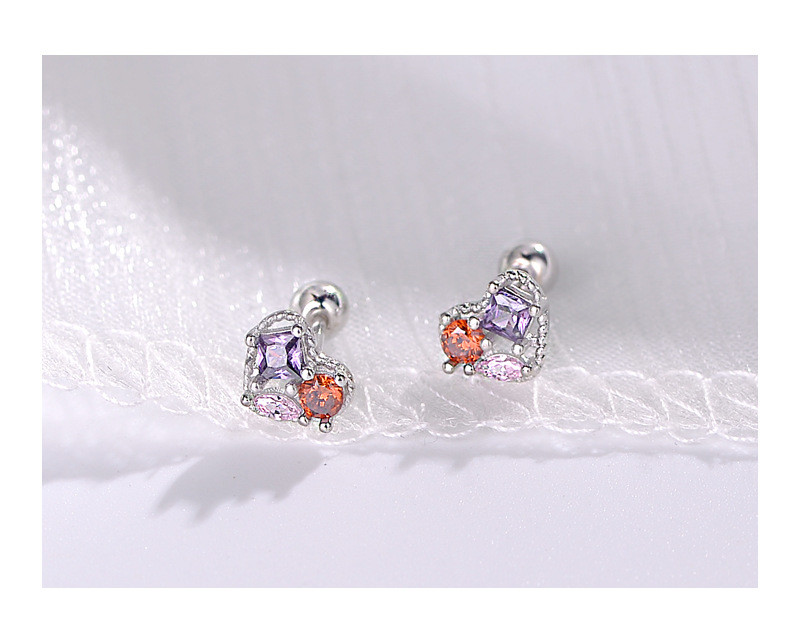 Fashion Heart Shape Sterling Silver Plating Zircon Ear Studs 1 Pair