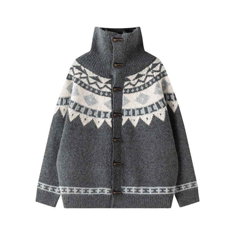 Jacquard amazon camiseta de punto de hombre otoño y invierno se puede usar suéter casual de cuello alto cardigan