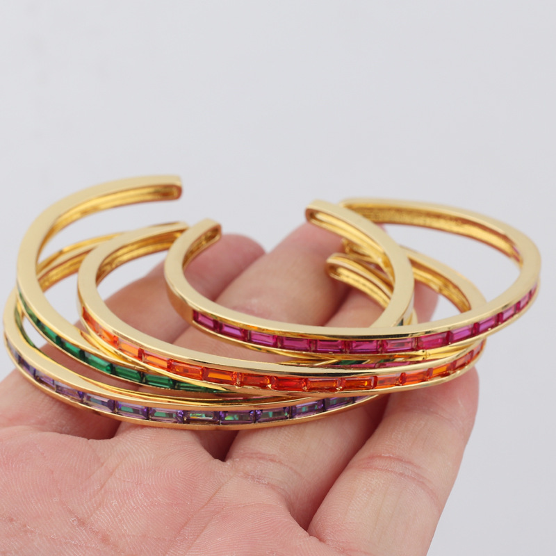 Fashion C Shape Copper Bangle Plating Artificial Gemstones Copper Bracelets
