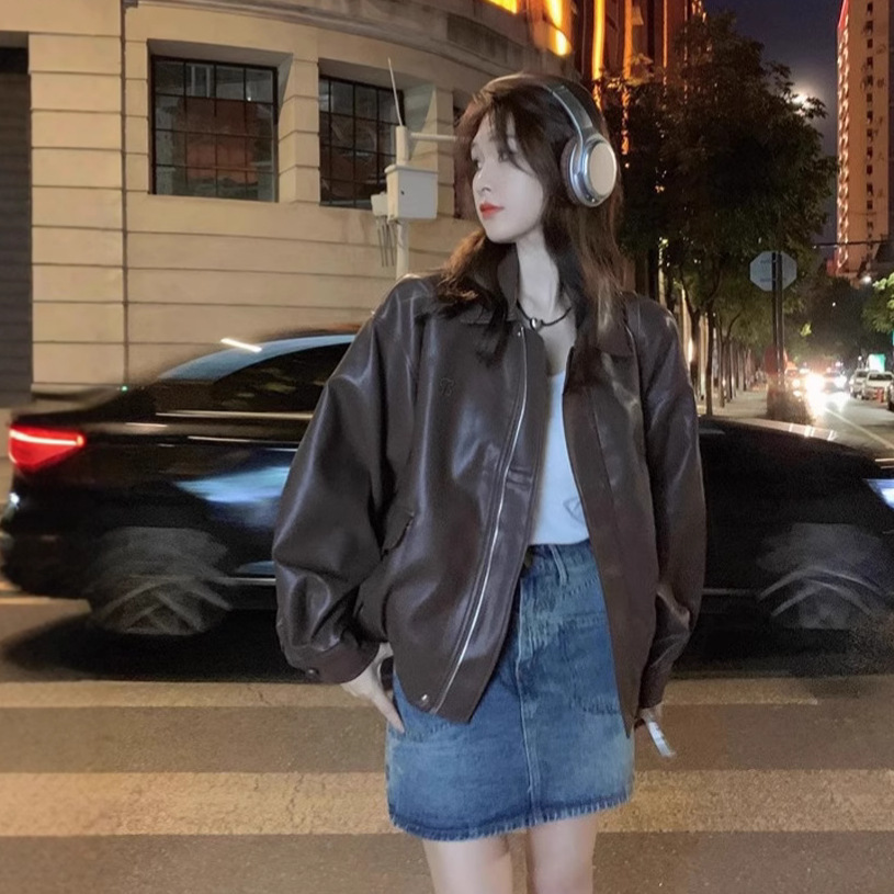 Chanel-Style Short Leather Jacket 2025 Women's New Autumn American Popular Petite Leather Jacket Top Women's Clothing