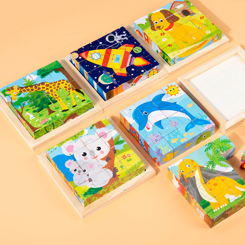 子供の立体動物のジグソーパズルの木の六面の絵は早教の益智啓蒙幼稚園の3d赤ちゃんの積み木のおもちゃを作ります。|undefined
