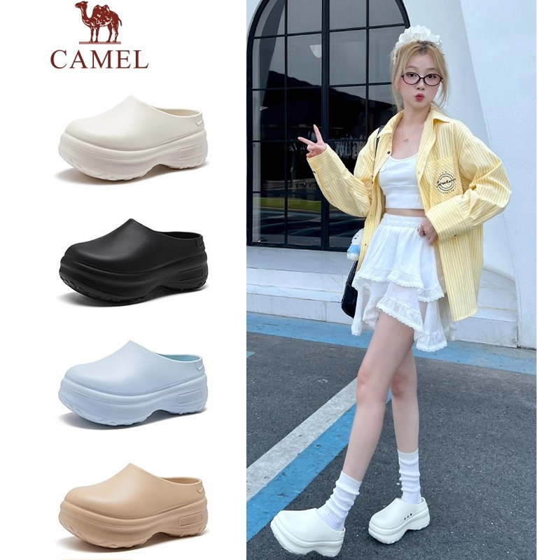 Camel Women's Shoes 2025 Autumn New Clogs Half-Slip Thick-Soled Non-Slip Height-Increasing Outdoor Closed-Toe Sandals for Outdoor Wear