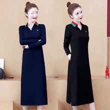 春季长款过膝翻领连衣裙2022新款韩版显时尚polo领长袖卫衣裙子