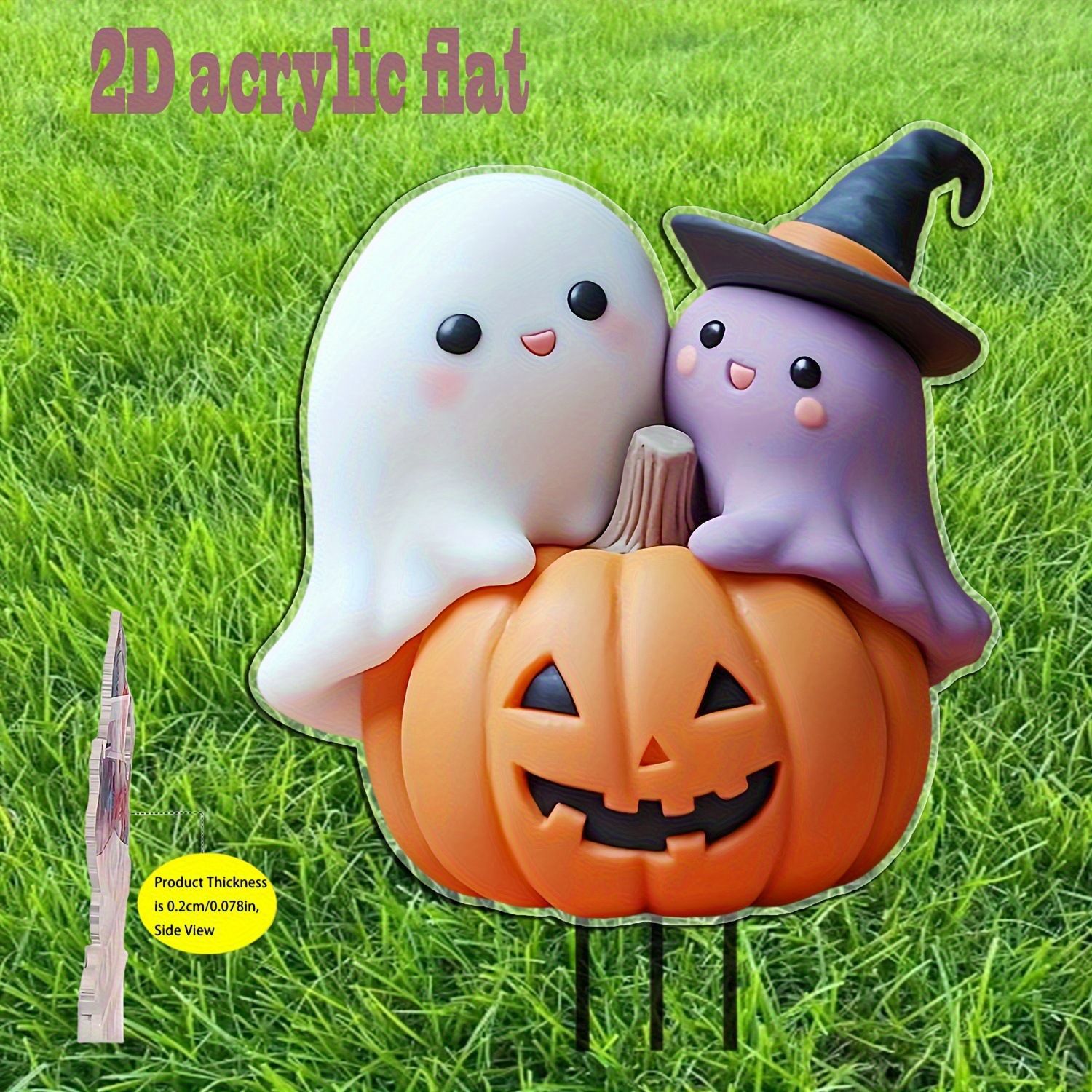 Nuevos productos transfronterizos 2D planos adorables calabazas de Halloween con sombrero de bruja decoración interior y exterior jardín inserción