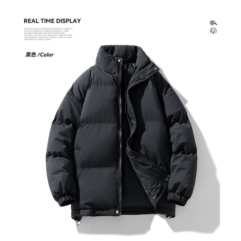 2026 Men's Winter Stand Collar Cotton Jacket, Thickened and Padded, Cold-Proof and Warm, Large Size Puffer Jacket, Casual Trendy Couple's Cotton Coat