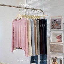 纯色软糯天丝羊毛打底衫ins女时尚百搭韩系圆领长袖上衣T恤2025春