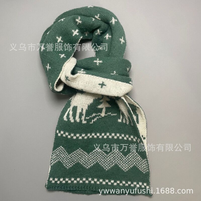 クロスボーダークリスマススカーフ女性用冬用高級アウトドアストリートレッド多用途ジャカードエルク暖かいニットスカーフ|undefined