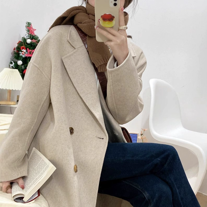 Double-sided long elite cashmere, woolen woolen coat, 2022 collection, mid-length, Korean style