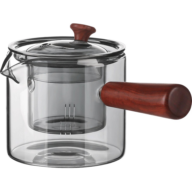 Borosilicato ahumado gris vidrio tetera mango lateral olla mango de madera maciza olla Kung Fu juego de té hogar gran capacidad tetera