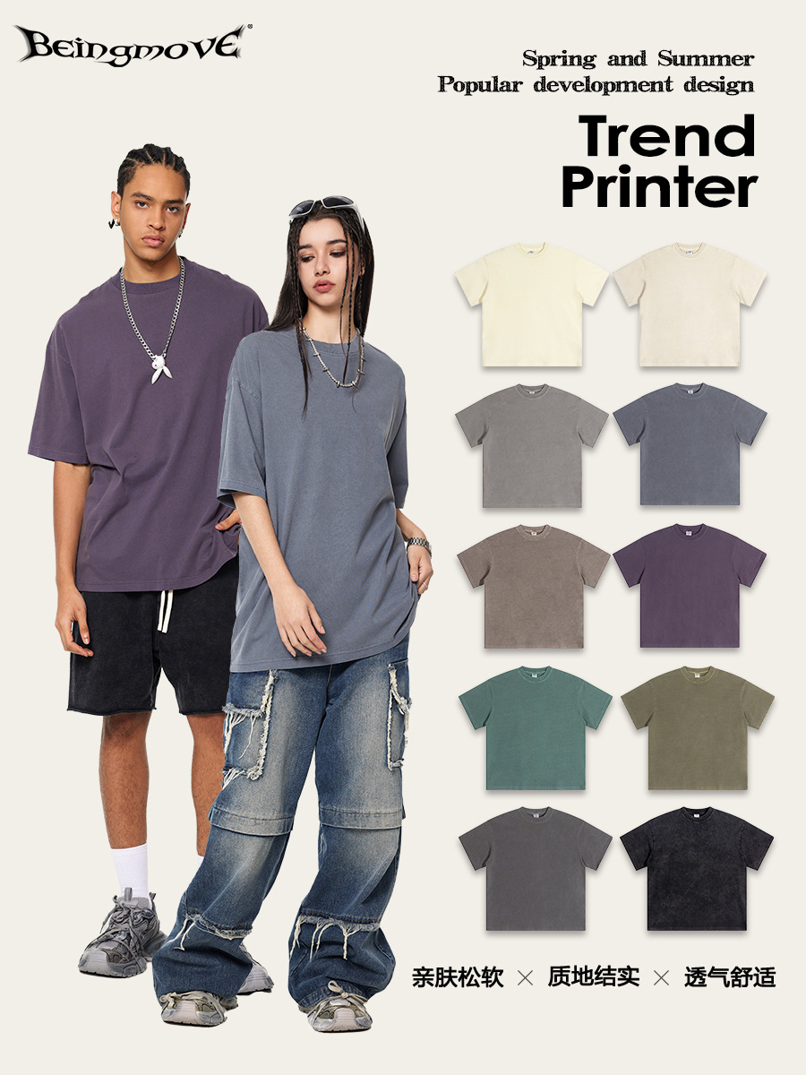 2025 marca de moda de verano simple cuello redondo suelto lavado con agua camiseta de manga corta camiseta deportiva de alta calidad camiseta de base chaqueta de moda masculina