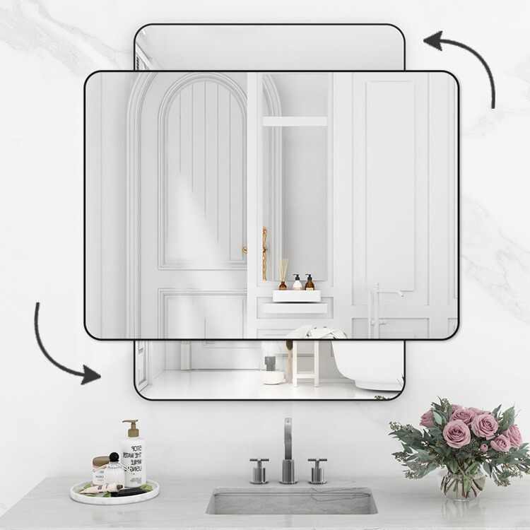 Bathroom Mirror, No-Drill Wall-Mounted Self-Adhesive Square Wall-Mounted Makeup Mirror for Bathroom, High-Definition Float Glass Bathroom Mirror, No-Drill Wall-Mounted Self-Adhesive Square Wall-Mounted Makeup Mirror for Bathroom, High-Definition Float Glass