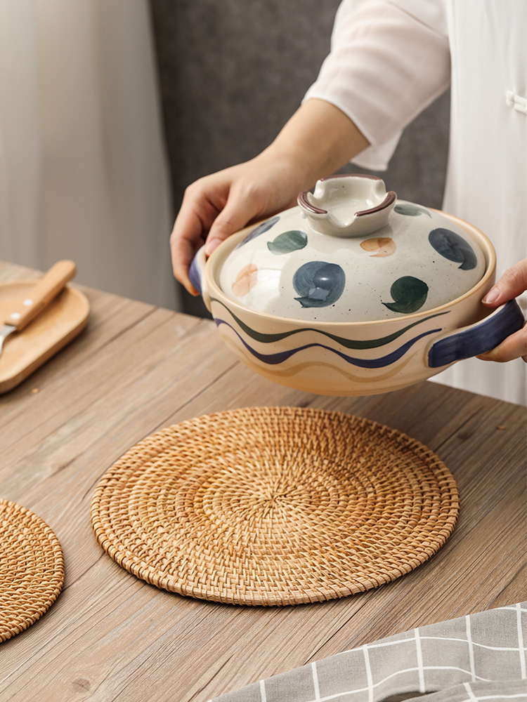 Tejido de caña artesanal almohadilla de taza de té tejido almohadilla de comedor creativa almohadilla de mesa almohadilla de platos almohadilla de aislamiento de calor
