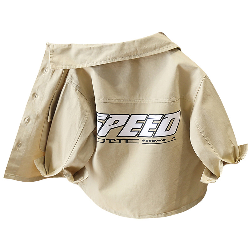 7613 chaquetas de primavera para niños, ropa de trabajo coreana para niños de estilo occidental, camisas de manga larga, impresión de letras de moda de primavera y otoño