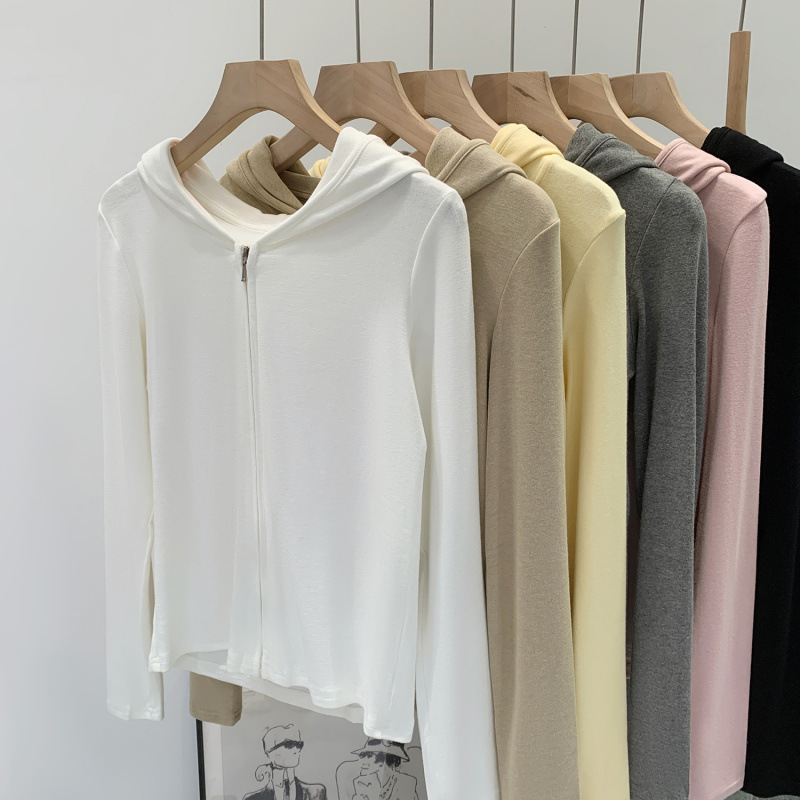 European-Style Yellow Hooded Cardigan T-Shirt for Women, Spring 2026 New Model, Unique and Super Stylish Sun-Protective Jacket Top