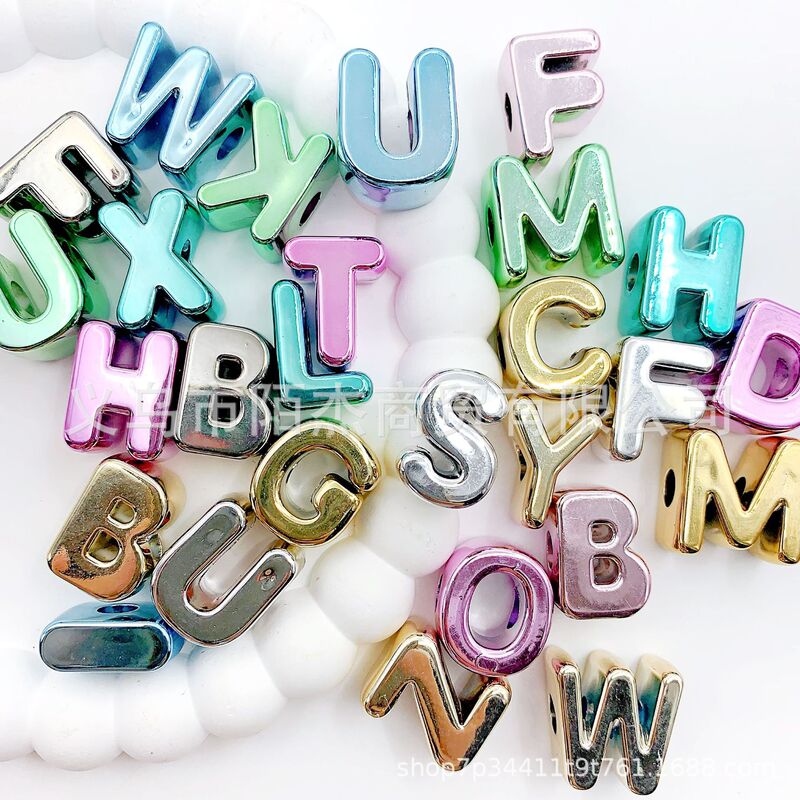 Acrylic 26 English Letters Mixed Color Large Hole Beads DIY Loose Bead Material Car Hanging Mobile Phone Chain Jewelry Accessories