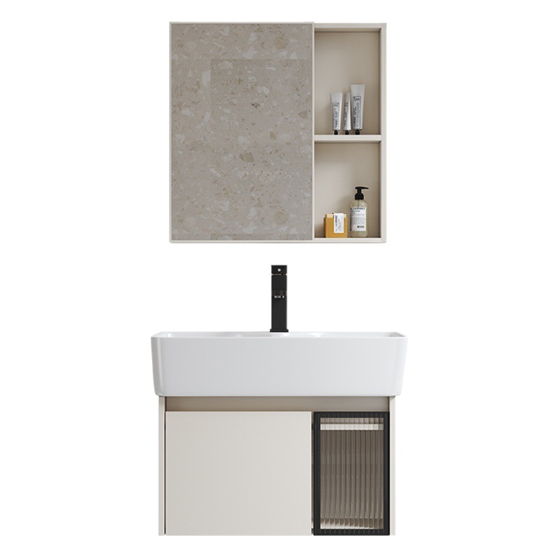 Estilo crema gabinete de baño combinación de espacio de aluminio pequeño apartamento lavabo de baño de cerámica integrado impermeable lavabo
