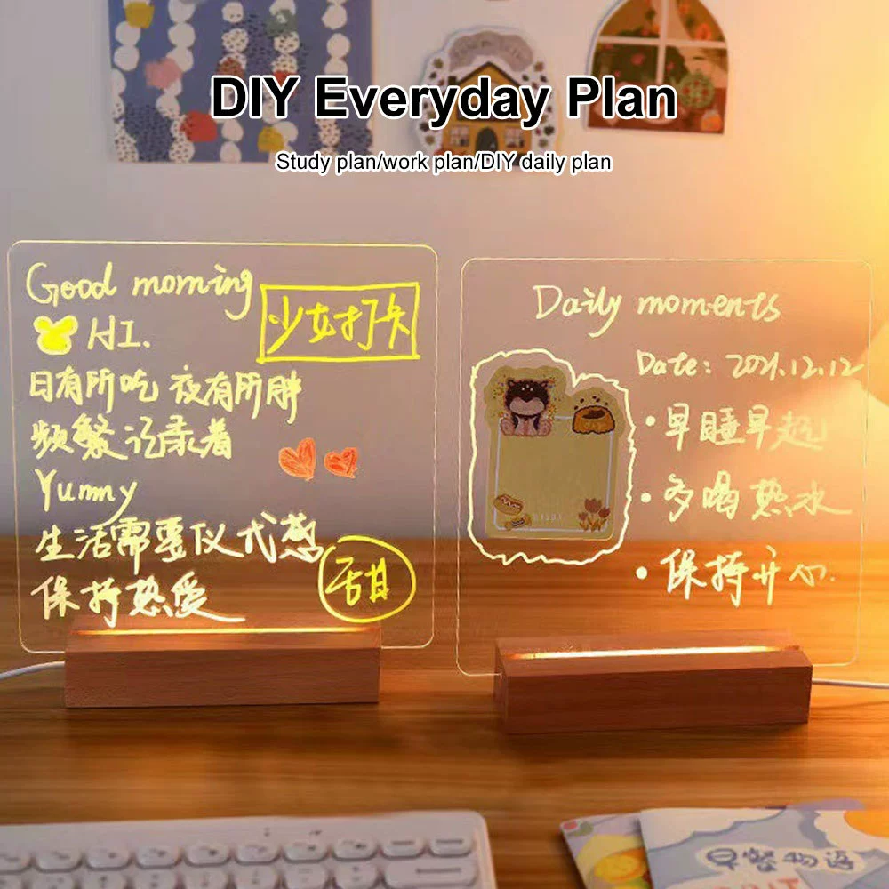 New Note Message Board Led Night Light Transparent Glow Memo