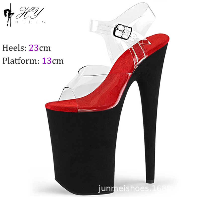 Giày cao gót nữ dự tiệc catwalk gót 23 cm múa cột — Đen Đỏ, Đỏ rượu, Màu đen, Màu xanh lam