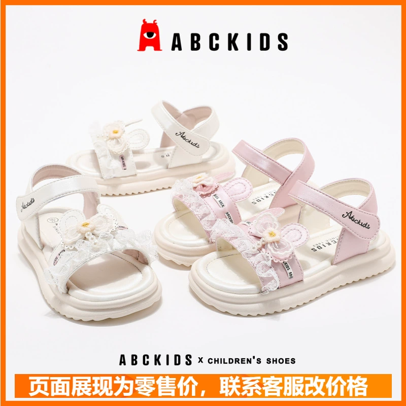 Детская обувь для девочек, сандалии Abckids, лето 2025, новые, с бантом, пляжные туфли, жемчужные туфли принцессы