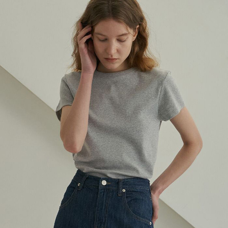 In Stock Nothing Writing Short-Sleeved T-Shirt for Women 2025 Spring and Summer New Style Simple Pure Color Casual Round Neck