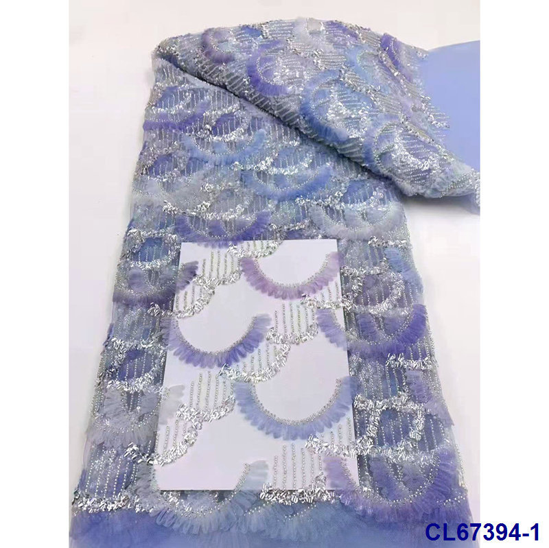 欧美礼服褶皱3D花珠片网纱蕾丝面料bridal sequins lace fabric