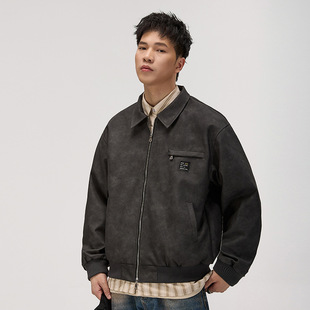 American-style high-street handsome leather jacket men's coat 2024 autumn and winter new retro distressed PU leather jacket loose-fit motorcycle suit