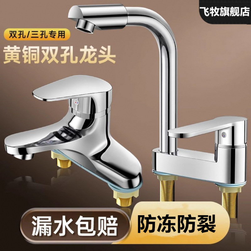 Faucet Bathroom Fine Copper Washbasin Household Hot and Cold Water Two-In-One Washbasin Washbasin Bathroom Wholesale
